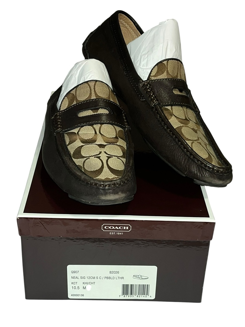 Coach Men’s Brown Signature Jacquard Penny Loafers